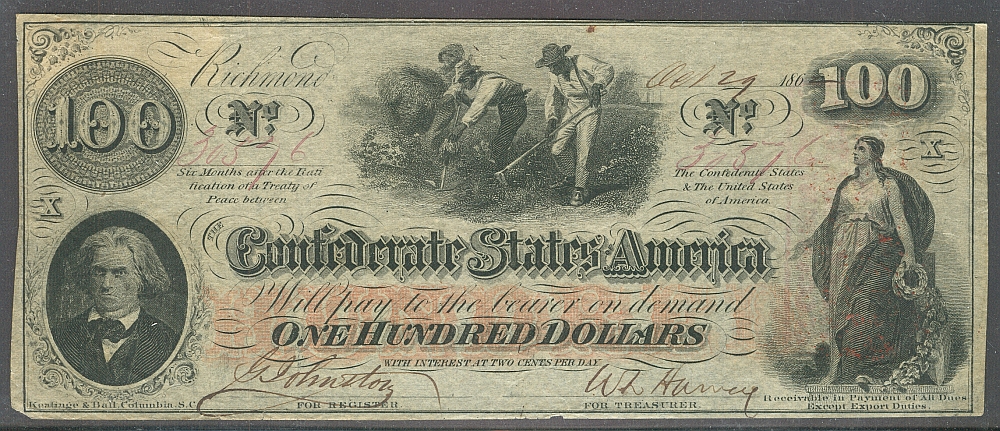 T-41, PF5, 1862 $100 Confederate States of America, XF/AU, 30576